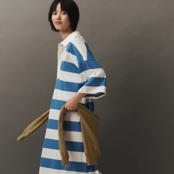 Anthropologie Dresses & Skirts - Anthropologie Oversized Blue Striped Rugby Maxi Dress S Bust 48"